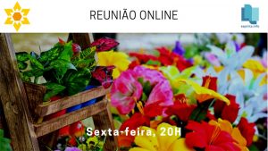 Cartaz da reunião pública online da Sociedade Espírita Primavera. link para outro site